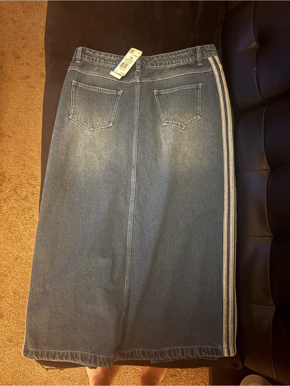 adidas Dark Blue Denim Midi Skirt with Side Stripes - Picture 2 of 4